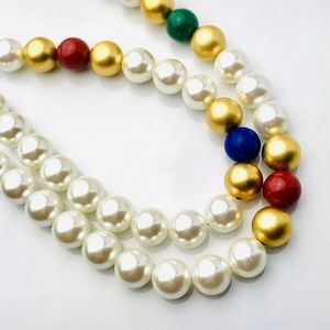 Vintage Napier Glass Faux Pearl Necklace With Multi Color Beads